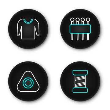 Set line Sewing thread, chalk, Needle for sewing and Sweater icon. Vector Illustrazione stock