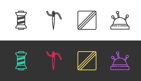 Set line Sewing thread, Needle for sewing with, Pattern and bed and needles on Stock Illustration