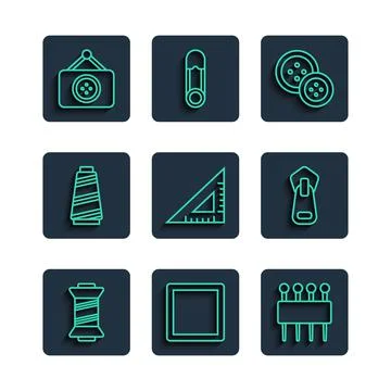 Set line Sewing thread, Pattern, Needle for sewing, button, Triangular ruler Stock Illustration