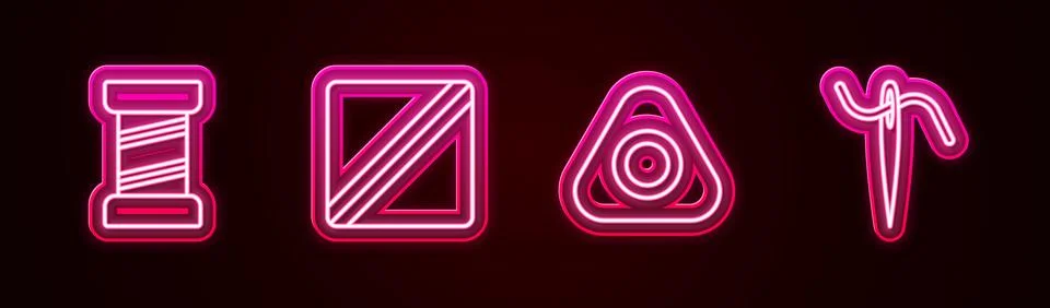 Set line Sewing thread, Pattern, chalk and Needle for sewing with. Glowing neon イラスト素材