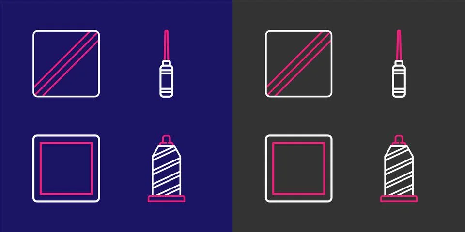 Set line Sewing thread, Pattern, Awl tool and  icon. Vector Stock Illustration