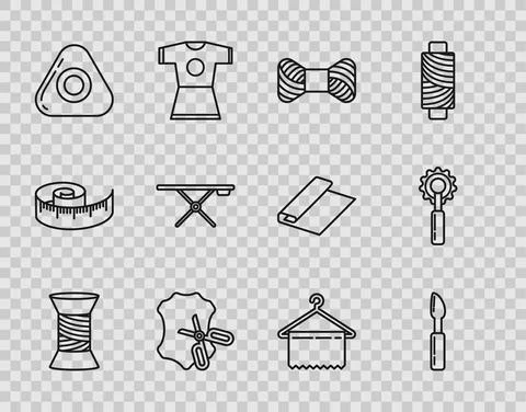 Set line Sewing thread on spool, Cutter tool, Scissors and leather, chalk 스톡 일러스트