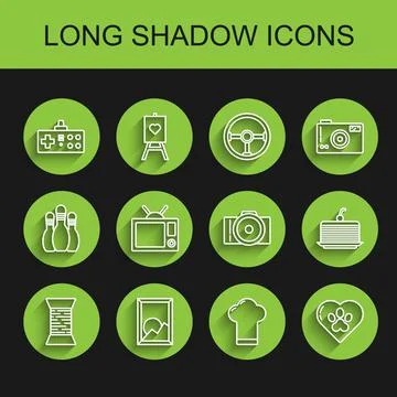 Set line Sewing thread on spool, Picture landscape, Gamepad, Chef hat, Heart Illustrazione stock