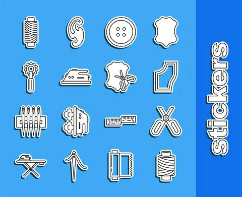 Set line Sewing thread on spool, Scissors, Pattern, button for clothes, Electric Stock Illustration