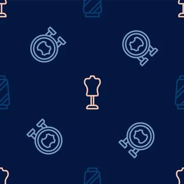 Set line Sewing thread on spool, Leather and Mannequin on seamless pattern Stock Illustration
