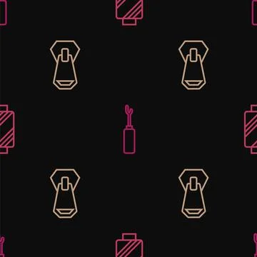 Set line Sewing thread on spool, Zipper and Awl tool on seamless pattern. Vector 스톡 일러스트