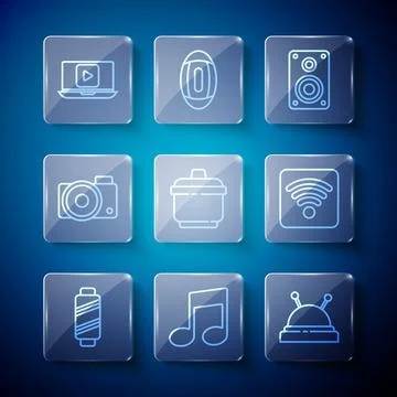 Set line Sewing thread on spool, Music note, tone, Needle bed and needles Illustrazione stock