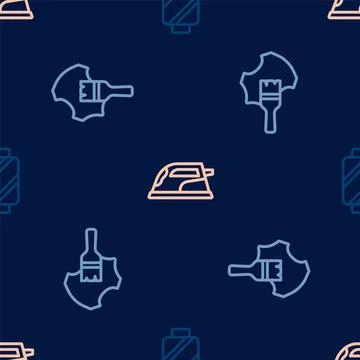 Set line Sewing thread on spool, Leather and Electric iron on seamless pattern Stockillustratie