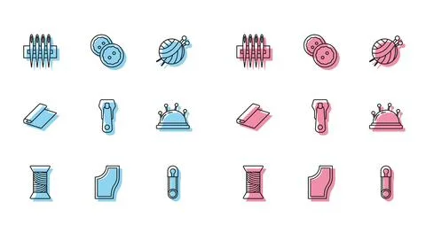 Set line Sewing thread on spool, Pattern, Needle for sewing, Classic closed 库存插图