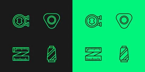 Set line Sewing thread on spool, Tape measure, Leather and chalk icon. Vector 스톡 일러스트