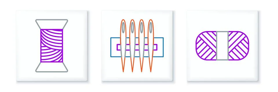 Set line Sewing thread on spool, and Needle for sewing icon. Vector 스톡 일러스트
