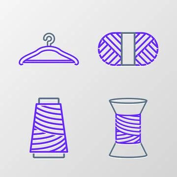Set line Sewing thread on spool, and Hanger wardrobe icon. Vector Stock Illustration
