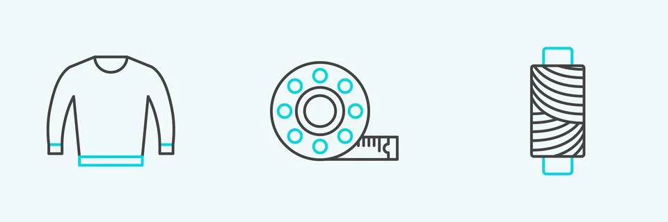 Set line Sewing thread on spool, Sweater and Tape measure icon. Vector Stock Illustration