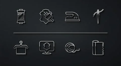 Set line Sewing thread on spool, Hanger wardrobe, Needle with, Yarn ball, Lea Stock Illustration