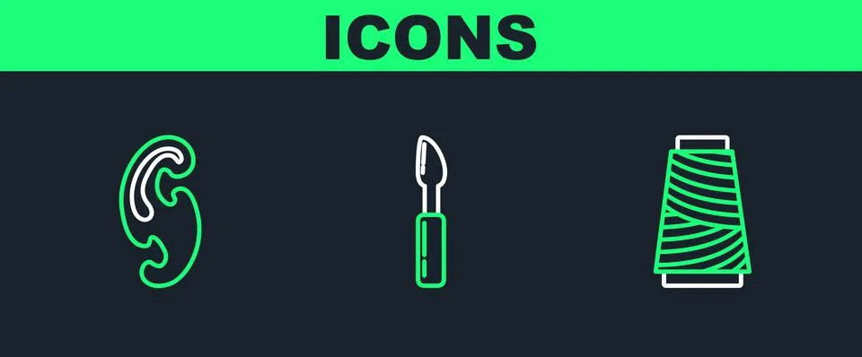 Set line Sewing thread on spool, French curves and Cutter tool icon. Vector 스톡 일러스트