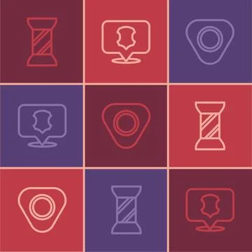 Set line Sewing thread on spool, chalk and Leather icon. Vector Stock Illustration
