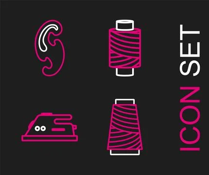 Set line Sewing thread on spool, Electric iron, and French curves icon. Vector イラスト素材