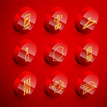 Set line Sewing thread on spool, Scissors, Hanger wardrobe, Awl tool, Leather Stock Illustration