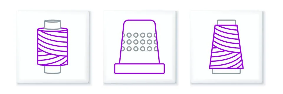 Set line Sewing thread on spool, and Thimble for sewing icon. Vector 스톡 일러스트