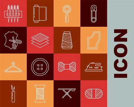 Set line Sewing thread on spool, Electric iron, Pattern, Cutter tool, Textile イラスト素材