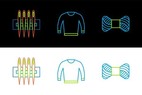 Set line Sewing thread on spool, Needle for sewing and Sweater icon. Vector Stock Illustration