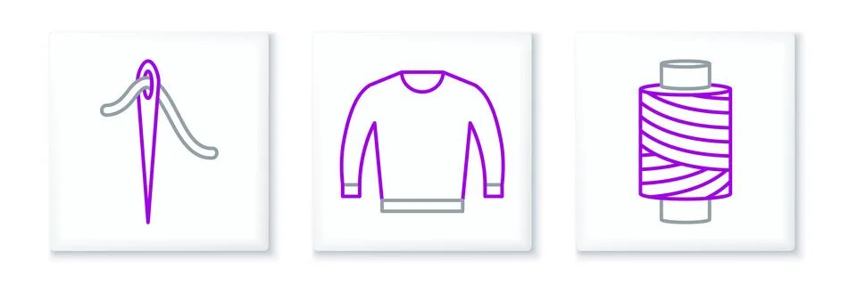 Set line Sewing thread on spool, Needle for sewing with and Sweater icon. V.. Stock Illustration