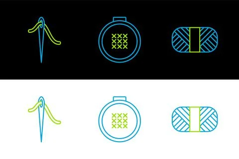 Set line Sewing thread on spool, Needle for sewing with and Round adjustabl.. Stock Illustration