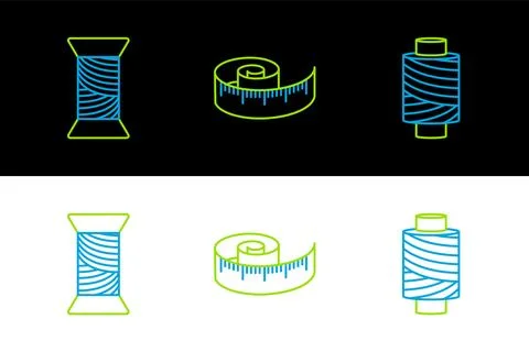 Set line Sewing thread on spool,  and Tape measure icon. Vector Stock Illustration