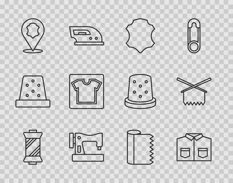 Set line Sewing thread on spool, Shirt, Leather, machine, pattern, Textile .. Stock Illustration