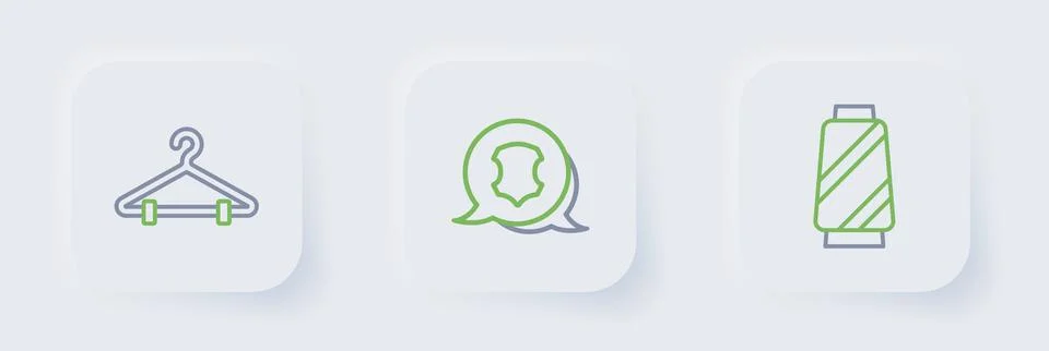 Set line Sewing thread on spool, Leather and Hanger wardrobe icon. Vector イラスト素材