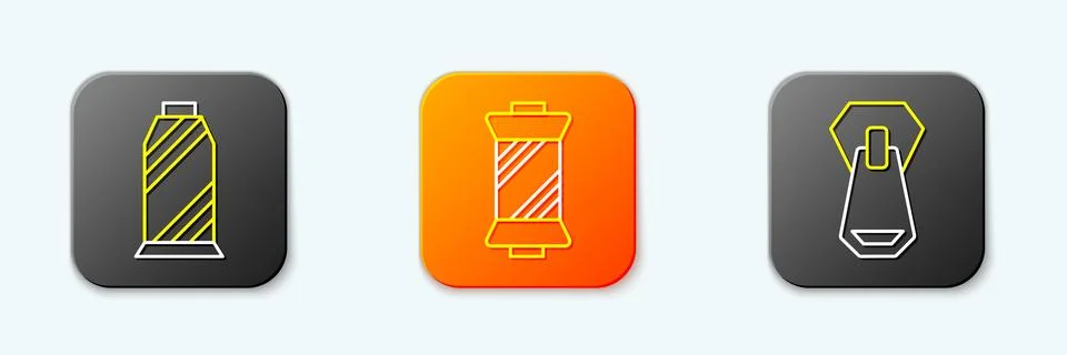 Set line Sewing thread on spool,  and Zipper icon. Vector Illustrazione stock