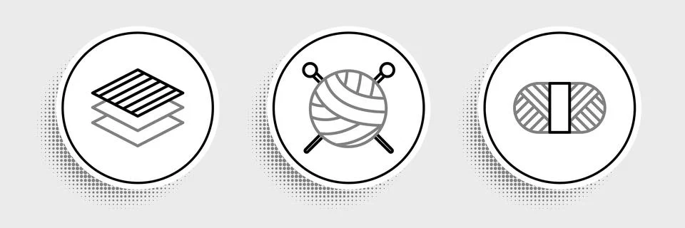 Set line Sewing thread on spool, Textile fabric roll and Yarn ball with kni.. Stock Illustration