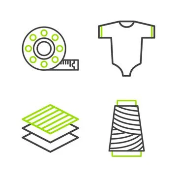 Set line Sewing thread on spool, Textile fabric roll, Baby clothes and Tape.. Stock Illustration