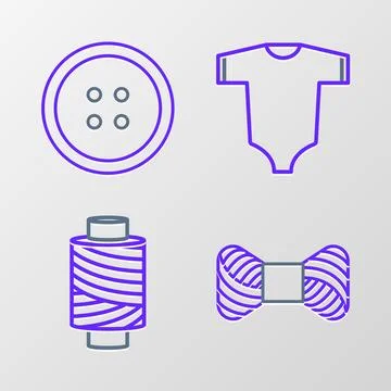 Set line Sewing thread on spool, Baby clothes and button for icon. Vector Illustrazione stock