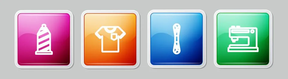 Set line Sewing thread, T-shirt, Yarn and machine. Colorful square button Stock Illustration