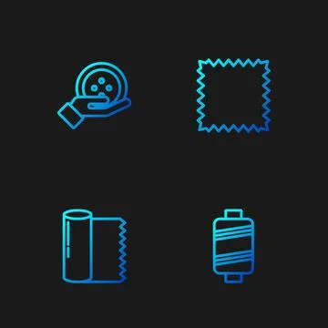 Set line Sewing thread, Textile fabric roll, button and Leather. Gradient color Stock Illustration