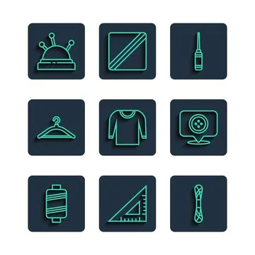 Set line Sewing thread, Triangular ruler, Yarn, Awl tool, Sweater, Hanger Stock Illustration