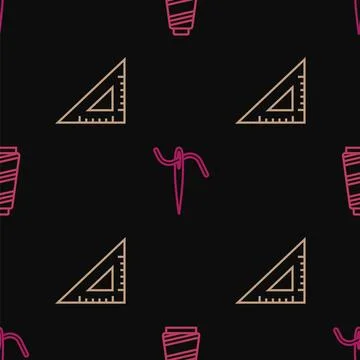 Set line Sewing thread, Triangular ruler and Needle for sewing with on seam.. Stock Illustration