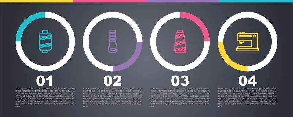 Set line Sewing thread, Zipper,  and machine. Business infographic template.. Stock Illustration