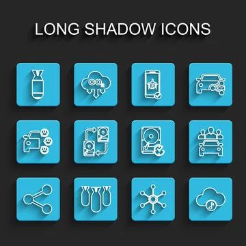Set line Share, Aviation bombs, Network, Music streaming service, Data exchange Stock Illustration