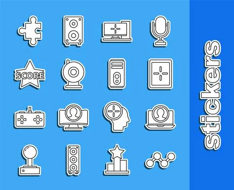 Set line Share, Create account screen, Tablet, Computer monitor, Web camera 스톡 일러스트