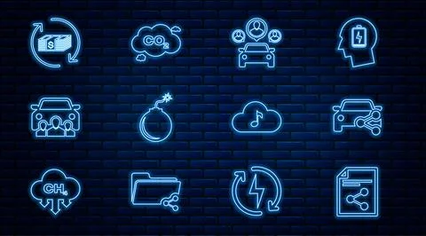 Set line Share file, Car sharing, Bomb ready to explode, Refund money, Music 스톡 일러스트