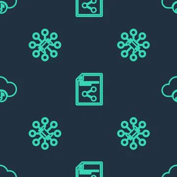 Set line Share file, Car sharing and Music streaming service on seamless pattern Stock-Illustration
