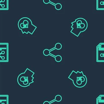 Set line Share, Head with heartbeat and file on seamless pattern. Vector イラスト素材