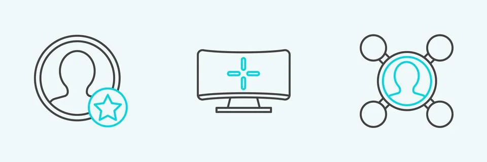 Set line Share, Premium create account screen and Computer monitor icon. Vect Stock Illustration