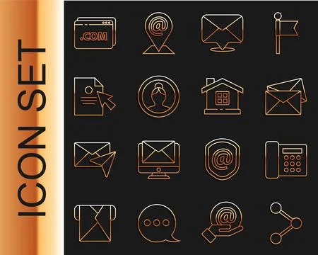 Set line Share, Telephone, Envelope, Create account screen, Document and cursor Stock Illustration