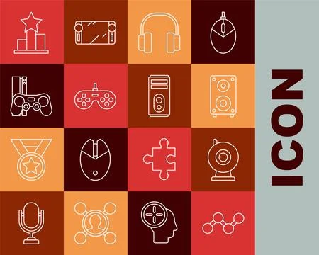 Set line Share, Web camera, Stereo speaker, Headphones, Gamepad, console wi.. Stock Illustration