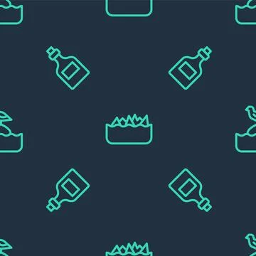 Set line Sharp stone reefs, Rum bottle and Seagull sits buoy on seamless pattern 스톡 일러스트