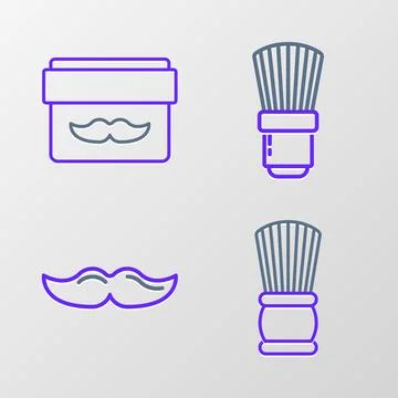 Set line Shaving brush, Mustache,  and Cream or lotion cosmetic jar icon. V.. Stock Illustration