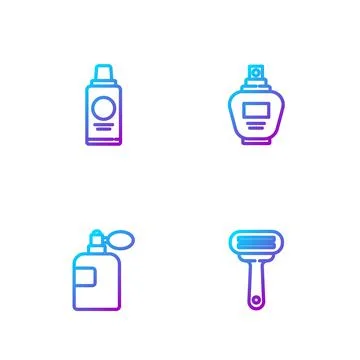 Set line Shaving razor, Perfume, Bottle of shampoo and . Gradient color icons Stock-Illustration